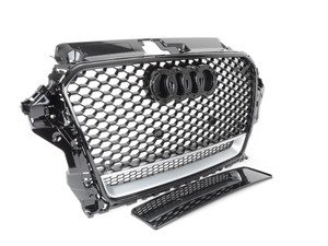 ES#2834672 - 011530ecs01 - RS3 Mesh Style Grille - Gloss Black Mesh With Gloss Black Frame and Silver lower frame - Add a sleek new look to your front end with this mesh grille - ECS - 