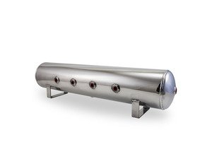 ES#2732168 - 12957 - 4 Gallon Aluminum Air Tank - Polished - (4) 1/4" face ports, (2) 3/8" end ports, & 1/4" drain port - 30" L X 6" D - Air Lift - Audi BMW Volkswagen Mercedes Benz MINI Porsche