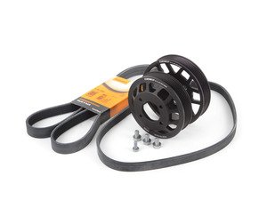 ES#2863229 - 003042ECS01KT5 - Aluminum water pump & power steering Pulley Kit - With Belts  - Finally, a durable pulley kit that won't break! Includes durable ECS Aluminum Power Steering Pulley, Aluminum water pump and Continental belts. - Assembled By ECS - BMW