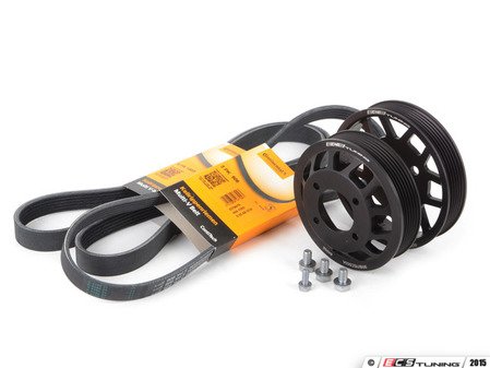 ES#2863224 - 003042ECS01KT4 - Aluminum Pulley Kit - with belts  - Finally, a durable pulley kit that won't break! Includes durable ECS Aluminum Power Steering Pulley, Aluminum water pump and Continental belts. - Assembled By ECS - BMW