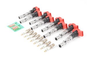 ES#2538979 - 077905115T - Ignition Service Kit - Includes eight Bosch spark plugs and eight red Bremi ignition coil packs - Assembled By ECS - Audi