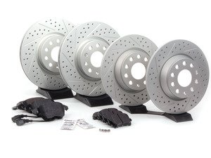 ES#2570296 - MKVPRFBRKHWK - Performance Front & Rear Brake Service Kit (312x25/282x12) - (NO LONGER AVAILABLE) - Featuring ECS GEOMET cross drilled and slotted rotors and Hawk HPS pads - Assembled By ECS - 