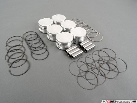 ES#2918330 - 314325 - Piston Assembly - Set Of Six - 82mm bore (oversized), 9.0:1 compression ratio, 86.4mm stroke - includes rings, wrist-pins, & circlips - JE Piston - Audi