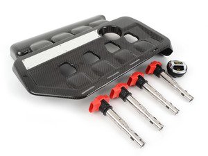 ES#2919346 - 005243ECS04KT - Carbon Fiber Engine Cover Kit - Audi B8 A4/A5/Q5 2.0T - Includes ECS Carbon Fiber Engine Cover, Red Coil Packs and an R8 Oil Cap for enhanced underhood styling! - Assembled By ECS - Audi
