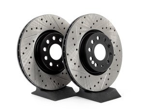 ES#2918653 - 127.33098KT - Front Cross Drilled & Slotted Brake Rotors - Pair (312x25) - Upgrade to a slotted / cross-drilled rotor for improved braking - OE# 1K0615301AA - StopTech - Audi Volkswagen