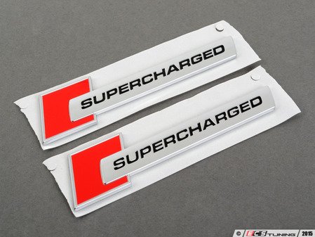ES#2954135 - 4f0853601a2zzKT - "Supercharged" Badge Set - Red/Chrome  - Display your forced induction engine in brilliant Audi red - Genuine Volkswagen Audi - Audi