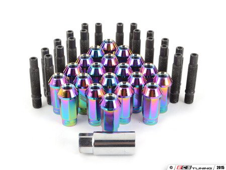 ES#2959708 - 001467ecsncKT - Wheel Stud Conversion Kit - Full Set - ECS wheel studs with neochrome Mishimoto Aluminum lug nuts! - Assembled By ECS - BMW
