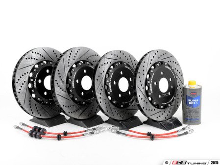ES#2960509 - 8k0698301mkt6 - Front & Rear Brake Kit - Stage 1 - 2-Piece Cross Drilled & Slotted Rotors - Upgrade your brake system with 2-piece rotors and stainless steel lines - ECS - Audi