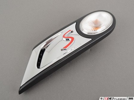 ES#173523 - 63132751969 - Side Turn Signal & Grille "S" - White - Left Pre LCI  - Chrome insert with red S on side and surround, has frosted lens - Genuine MINI - MINI