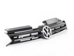 ES#2506936 - 5K0853651BF041 - Golf R Upper Grille - Gloss Black grille from the Golf R, includes removable "R" emblem - Genuine Volkswagen Audi - Volkswagen