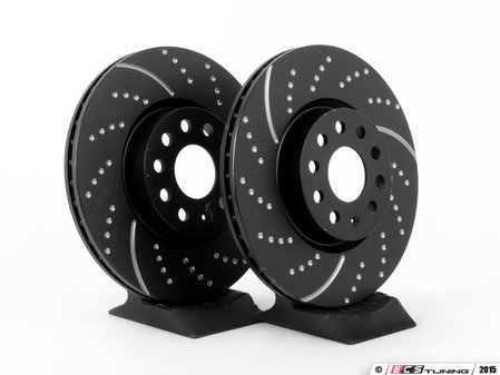 ES#2848167 - 1k0615301aa1bKT -  Front Brake Service Kit (312x25) - Featuring EBC slotted and dimpled rotors and ECS DD23 ceramic brake pads. - Assembled By ECS - Volkswagen