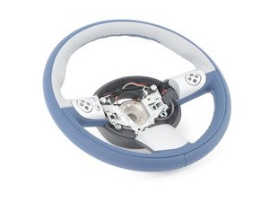 ES#52620 - 32306770329 - Three Spoke Steering Wheel - Blue/Gray Leather - Blue / gray interior section & blue leather exterior : checkmate edition - Genuine MINI - MINI