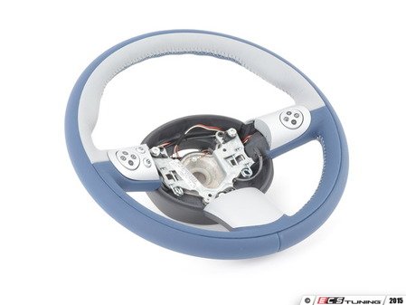 ES#52620 - 32306770329 - Three Spoke Steering Wheel - Blue/Gray Leather - Blue / gray interior section & blue leather exterior : checkmate edition - Genuine MINI - MINI