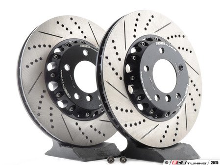 ES#2739176 - 003295ECS01KT - 2-Piece Lightweight Front Brake Rotors - Pair (325x25) - Direct bolt-on cross-drilled and slotted replacement offering a 4lbs weight savings per rotor! Better handling, better acceleration, and better braking! - ECS - BMW