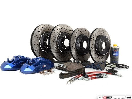 ES#2975728 - 004038ecs04KT - Front 6-Piston Big Brake Kit & Rear Brake Upgrade - Upgrade to blue 6-piston F10 M5 calipers, ECS 2-piece rotors in the front, ECS 2-piece rotors in the rear and stainless steel brake lines all around! Includes fluid and all hardware. - ECS - BMW