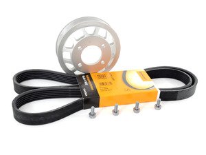 ES#2731607 - 001977ECS02KT -  Aluminum Water Pump Pulley Kit - With Belt - (NO LONGER AVAILABLE) - Includes durable ECS Aluminum Water Pump Pulley in silver, four retaining bolts and a Continental water pump belt - Assembled By ECS - 
