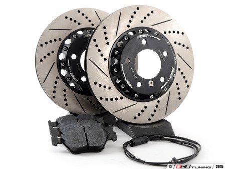 ES#2986615 - E4612347KT -  Performance Front Brake Service Kit - Featuring front ECS 2-piece cross drilled and slotted rotors and ECS EP24 Enthusiast Performance pads - Assembled By ECS - BMW