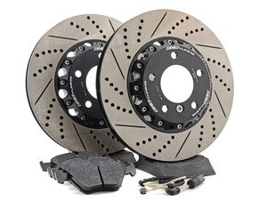 ES#2986619 - E4612348KT -  Performance Front Brake Service Kit - Featuring front ECS 2-piece cross drilled and slotted rotors and Hawk HPS pads - Assembled By ECS - BMW