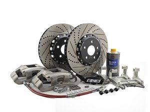ES#2986823 - 011149ECS02-01KT - Front Big Brake Kit - ECS 2-Piece Cross-Drilled & Slotted Rotors (345x30) - GREY Calipers -- Upgrade your stopping power with R model front brakes! - Assembled By ECS - Volkswagen