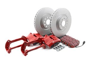 ES#2788463 - A38VBBKKT2 - Front Big Brake Kit - Stage 2 - Tornado Red calipers - Plain rotors (340x30) - Upgrade to the stopping power of the Audi S3 - Assembled By ECS - Audi