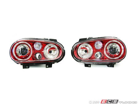 ES#9580 - FKFSVW107 - Red Chrome Angel Eye Headlights - Pair - (NO LONGER AVAILABLE) - With fog lights - FK - 