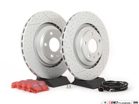 ES#2631409 - 4F0615601FKT5 - Performance Rear Brake Service Kit - (NO LONGER AVAILABLE) - Featuring ECS GEOMET Drilled & Slotted rotors and EBC Redstuff pads - Assembled By ECS - Audi