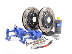 ES#2996597 - 011277ECS01-01KT -  Rear Big Brake Kit - ECS 2-Piece Cross-Drilled & Slotted Rotors (310x22)  - (NO LONGER AVAILABLE) - Blue Calipers -- Upgrade your stopping power to the MK5 R32 Rear Big Brake Kit - Assembled By ECS - 