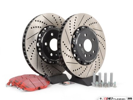 ES#3006112 - 1K061530KT3 -  Front Brake Service Kit (340x30) - Featuring ECS Cross-Drilled & Slotted 2-Piece Brake Rotors and ECS EP24 Enthusiast Performance Pads - Assembled By ECS - Audi Volkswagen