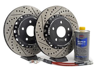 ES#3006382 - 000036ECS02AKT1 - Rear Brake Kit - Stage 1 - 2-Piece Cross Drilled & Slotted Rotors (310x22) - Upgrade your brake system with 2-piece rotors and stainless steel lines - ECS - Audi