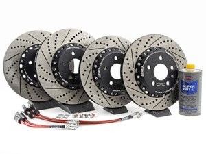 ES#3006380 - 013928ECS01KT4 - Front & Rear Brake Kit - Stage 1 - 2-Piece Cross Drilled & Slotted Rotors - Upgrade your brake system with 2-piece rotors and stainless steel lines - ECS - Audi