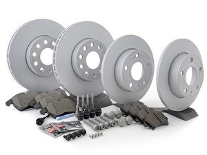 ES#2762637 - 1K0615301AAKT14 - Front & Rear brake service kit (288x25/260x12) - Featuring Zimmermann rotors and Vaico pads - Assembled By ECS - 