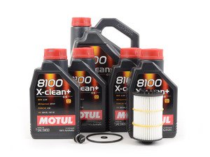 ES#2777609 - G0521951LKT3 - Oil Service Kit - Premium With Magnetic Drain Plug - Includes 9 liters of Motul 8100 X-Clean+ Oil (5w-30), oil filter, magnetic drain plug, and drain plug washer - Assembled By ECS - Audi
