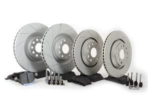 ES#2702181 - 1K0615301M - Performance Front & Rear Brake Service Kit - (NO LONGER AVAILABLE) - Performance brake upgrade all around featuring ECS GEOMET slotted rotors and Hawk HPS performance brake pads - Assembled By ECS - 