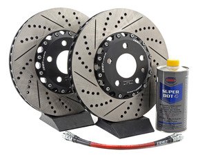 ES#3022156 - 009085ECS01KT4 - Front Brake Kit - 2-Piece Cross Drilled & Slotted Rotors (321x30) - (NO LONGER AVAILABLE) - Upgrade your brake system with 2-piece rotors and stainless steel lines - ECS - 