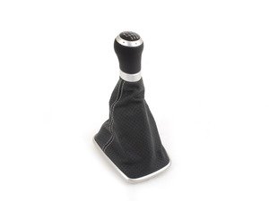 ES#2089870 - 1JM711113SPQ - Shift Knob With Boot - GLI - (NO LONGER AVAILABLE) - Black leather shift knob and black leatherette boot with silver stitching and aluminum trim ring for 6-speed manual - Genuine Volkswagen Audi - 
