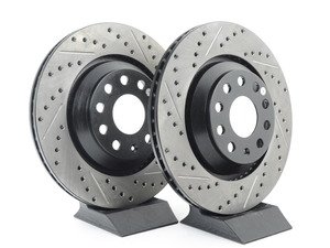 ES#2996766 - 127.33113KT1 - Rear Cross-drilled & Slotted Rotors - (310x22) - (NO LONGER AVAILABLE) - Upgrade to a slotted / cross-drilled rotor for improved braking - StopTech - 