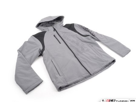 ES#3109262 - ACM2598-GRY-MD - Three Layer Performance Soft Shell Jacket - Gray - Medium  - (NO LONGER AVAILABLE) - Features map of Ingolstadt, Germany and has a detachable hood - Genuine Volkswagen Audi - 
