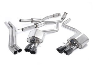 ES#2827579 - SSXAU464 - D4 S8 4.0T Cat-Back Exhaust System - Resonated - Valved - 2.76" stainless steel with quad 100mm black Cerakote tips - Milltek Sport - Audi