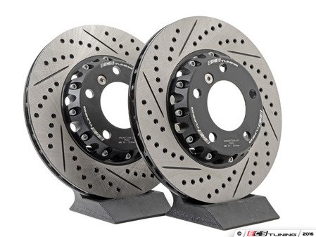 ES#2986438 - 011505ecs01KT - 2-Piece Lightweight Front Brake Rotors - Pair (300x22) - Direct bolt-on cross-drilled and slotted replacement offering a 3.6lbs weight savings per rotor! Better handling, better acceleration, and better braking! - ECS - BMW