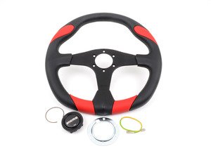 ES#3027333 - QRK35BK0R - MOMO Quark Steering Wheel - Red 350mm  - Customize your driving experience with this fine leather steering wheel - MOMO - Audi BMW Volkswagen Mercedes Benz MINI Porsche