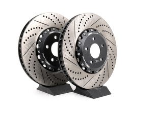 ES#2607868 - 001499ECS01AKT - Front Cross-Drilled & Slotted 2-Piece Brake Rotors - Pair (352x32) - Direct bolt-on replacement for customers with our Stage 4 Big Brake Kits - ECS - Audi