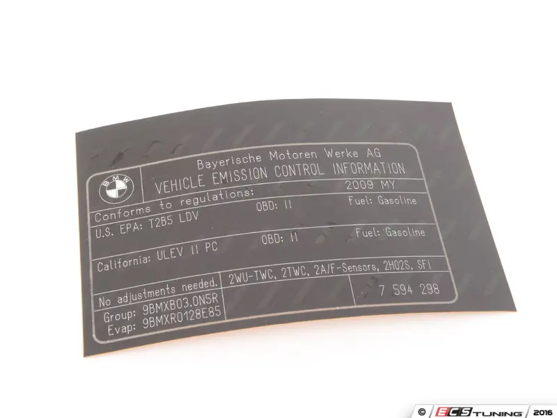 Genuine BMW - 71227594298 - Exhaust Emissions Label (71-22-7-594-298)