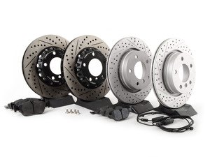 ES#3046854 - 011505ECS01KT2 - Performance Front & Rear Brake Service Kit - Featuring front ECS 2-piece cross drilled and slotted rotors, rear ECS GEOMET rotors, and Hawk HPS pads - Assembled By ECS - 