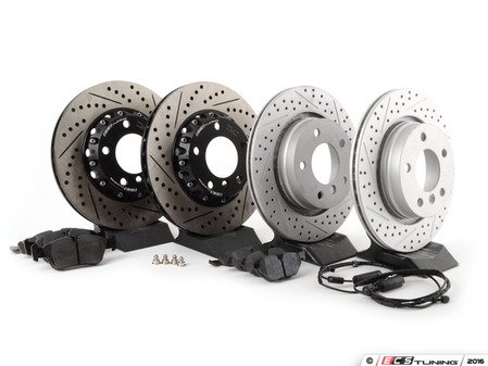 ES#3046854 - 011505ECS01KT2 - Performance Front & Rear Brake Service Kit - Featuring front ECS 2-piece cross drilled and slotted rotors, rear ECS GEOMET rotors, and Hawk HPS pads - Assembled By ECS - 