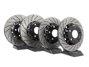 ES#3086182 - 009900ECS01-01KT - Front and Rear Cross-Drilled & Slotted 2-Piece Brake Rotor Kit (312x25/282x12) - Maximize your savings and go light! Drop 9.18 pounds of rotational mass! - ECS - Volkswagen