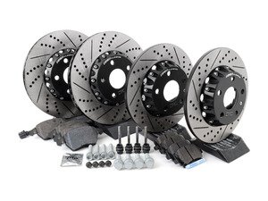 ES#3085726 - MKVPRFBRKH1KT - Performance Front & Rear Brake Service Kit (312x25/282x12) - Featuring ECS Cross-Drilled & Slotted 2-Piece Brake Rotors and ECS EP24 Enthusiast Performance pads - Assembled By ECS - Volkswagen