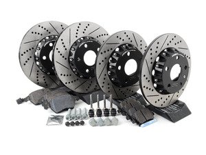 ES#3085680 - MKVPRFBRKHKT - Performance Front & Rear Brake Service Kit (312x25/282x12) - Featuring ECS Cross-Drilled & Slotted 2-Piece Brake Rotors and ECS EP24 Enthusiast Performance pads - Assembled By ECS - Audi Volkswagen
