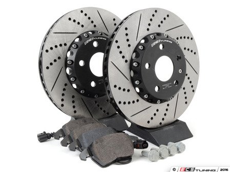 ES#3085678 - 3C0698151KKT - Performance Front Brake Service Kit (312x25) - Featuring ECS Cross-Drilled & Slotted 2-Piece Brake Rotors and ECS EP24 Enthusiast Performance pads - Assembled By ECS - Audi Volkswagen