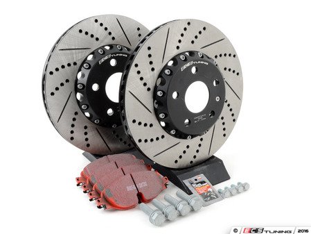 ES#3085857 - 1k0615301ADFKT - Front Brake service kit (312x25) - Featuring ECS Cross-Drilled & Slotted 2-Piece Brake Rotors and ECS EP24 Enthusiast Performance Pads - Assembled By ECS - Volkswagen