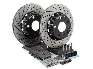 ES#3085679 - 1K0615601DKT3 - Performance Rear Brake Service Kit (282x12) - Featuring ECS Cross-Drilled & Slotted 2-Piece Brake Rotors and ECS EP24 Enthusiast Performance pads - Assembled By ECS - Audi Volkswagen